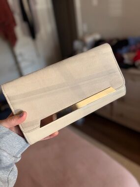 Aldo Cream Clutch with Gold Bar Accent